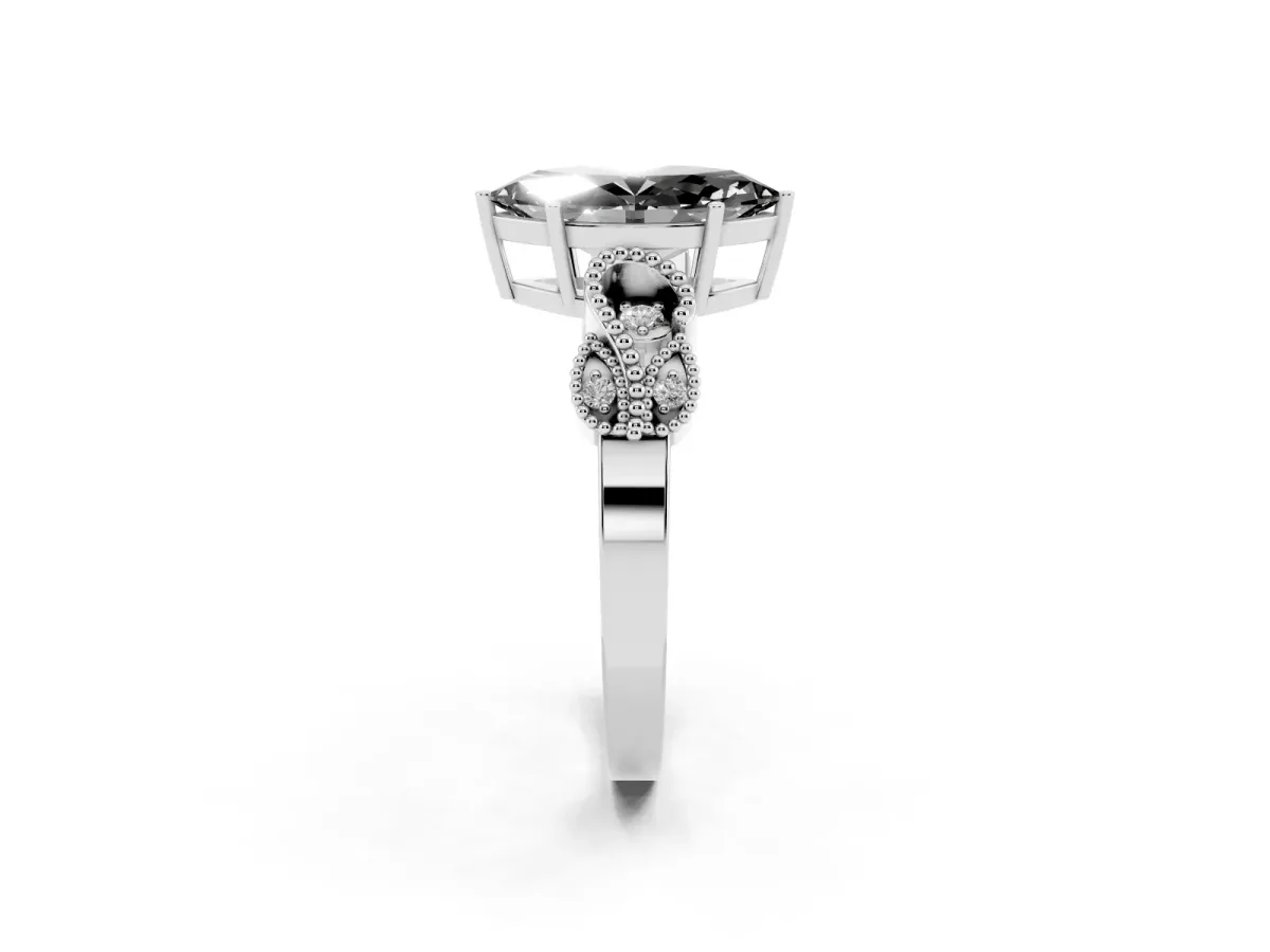 Fancy Black Marquise Cut Solitaire Milgrain Leaf Band with Prong Setting Platinum