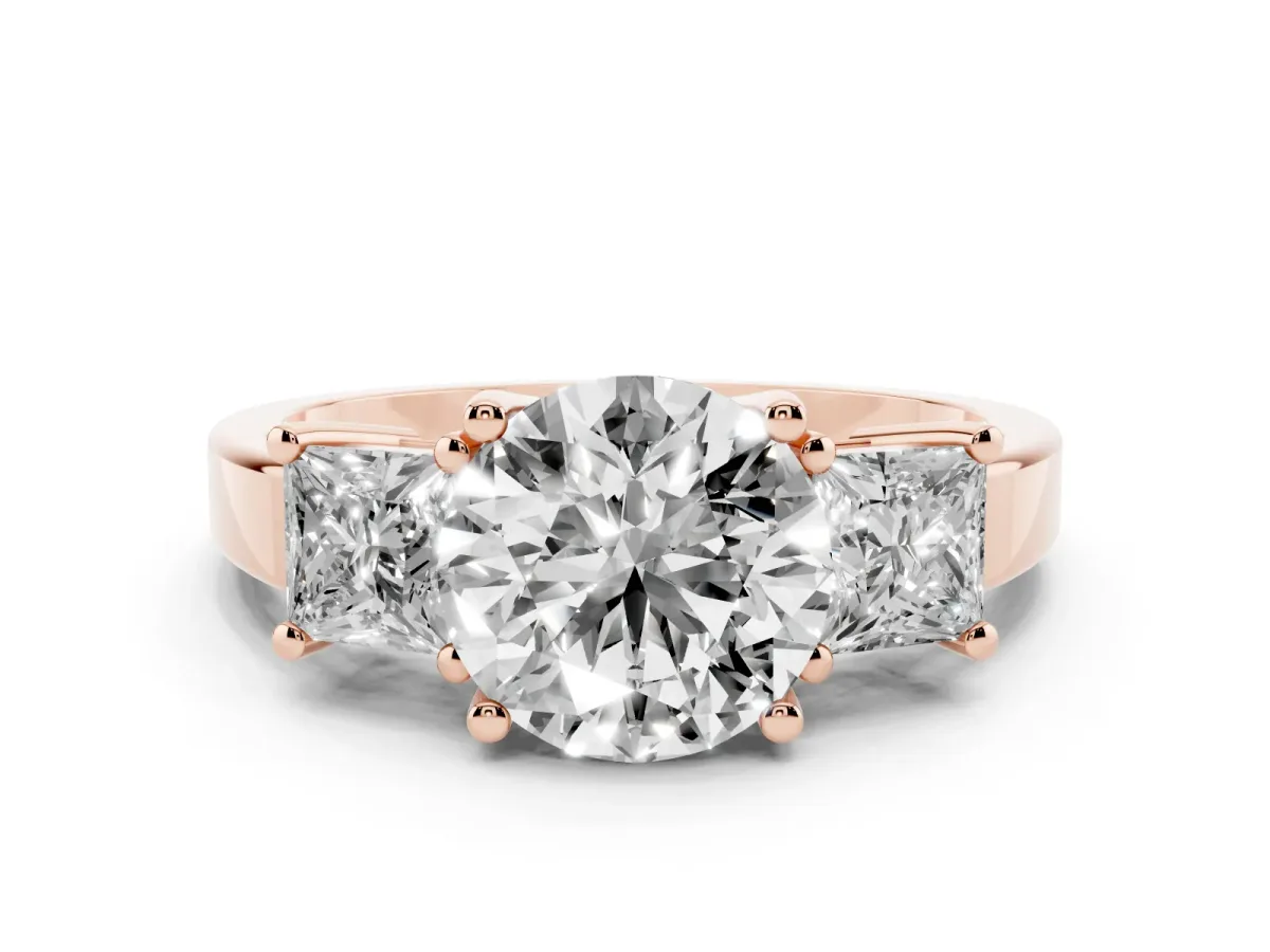 Three-Stone Round Cut Cut Solitaire Ring with Prong Setting Rose gold
