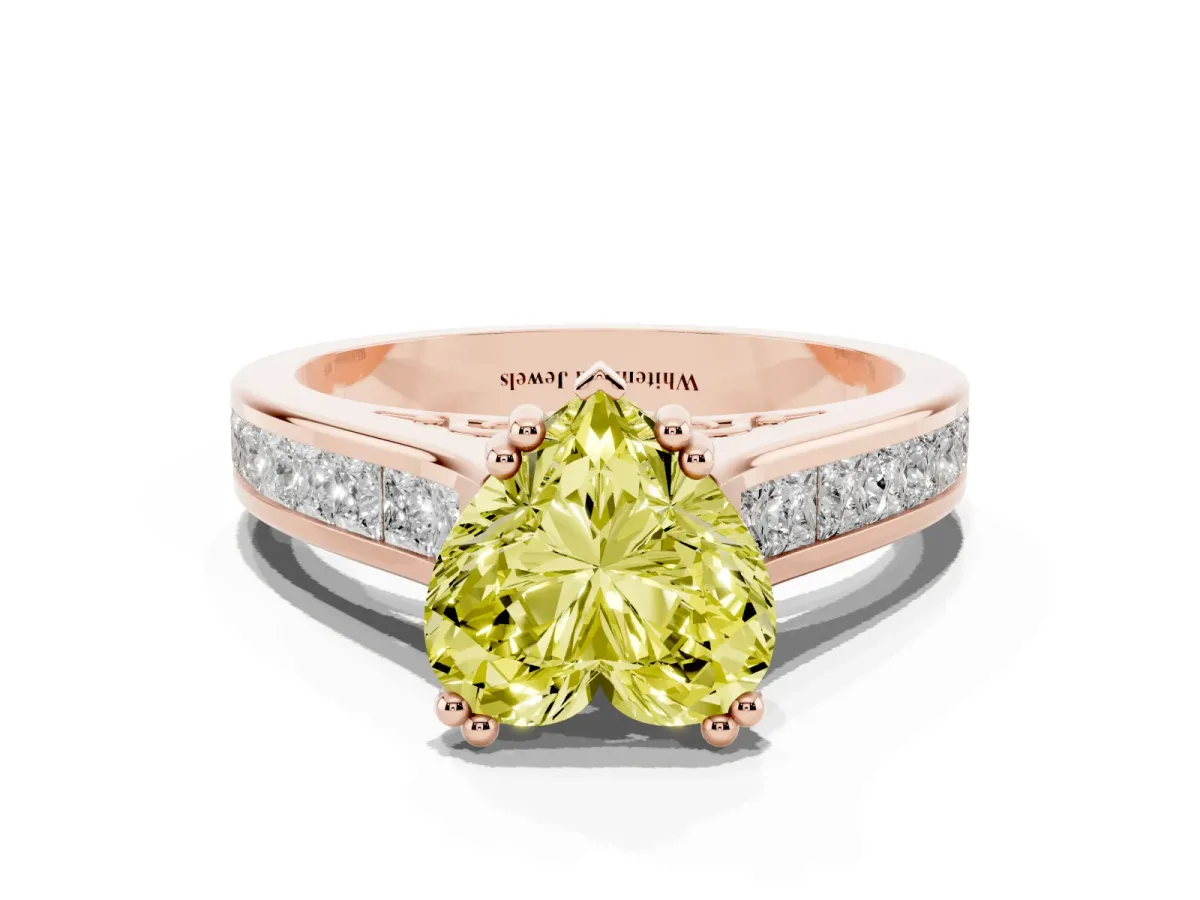 Fancy Yellow Heart Cut Cut Channel Set Solitaire Engagement Ring with Prong Setting Rose gold