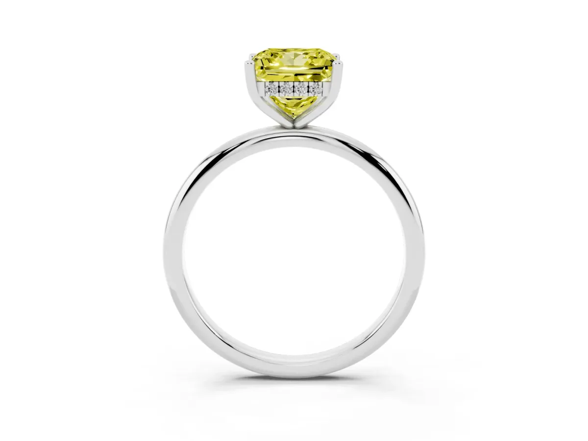 Fancy Yellow Princess Cut Cut Solitaire Engagement Ring with Four-Prong Setting and Classic Band Platinum