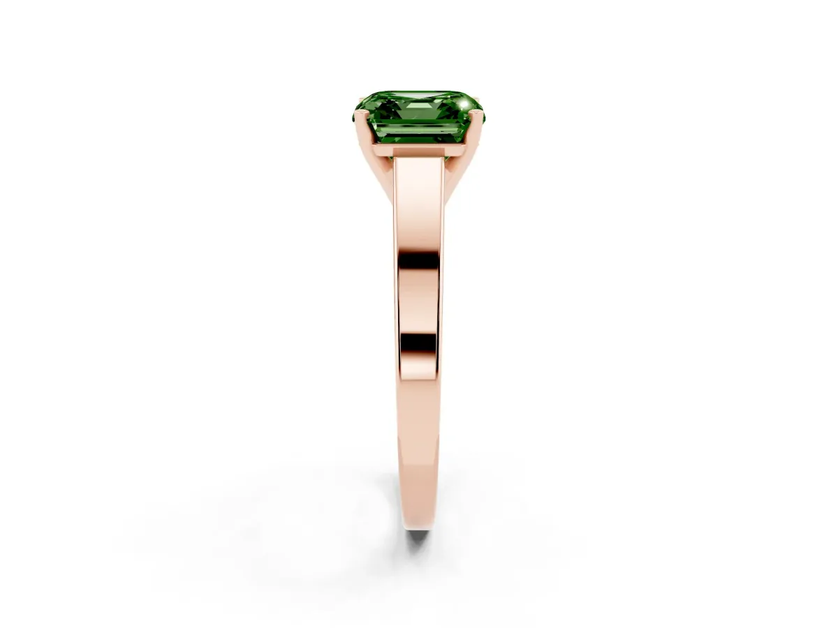 Fancy Green Asscher Cut Solitaire Engagement Ring with Four-Prong Setting and Tapered Band Rose gold