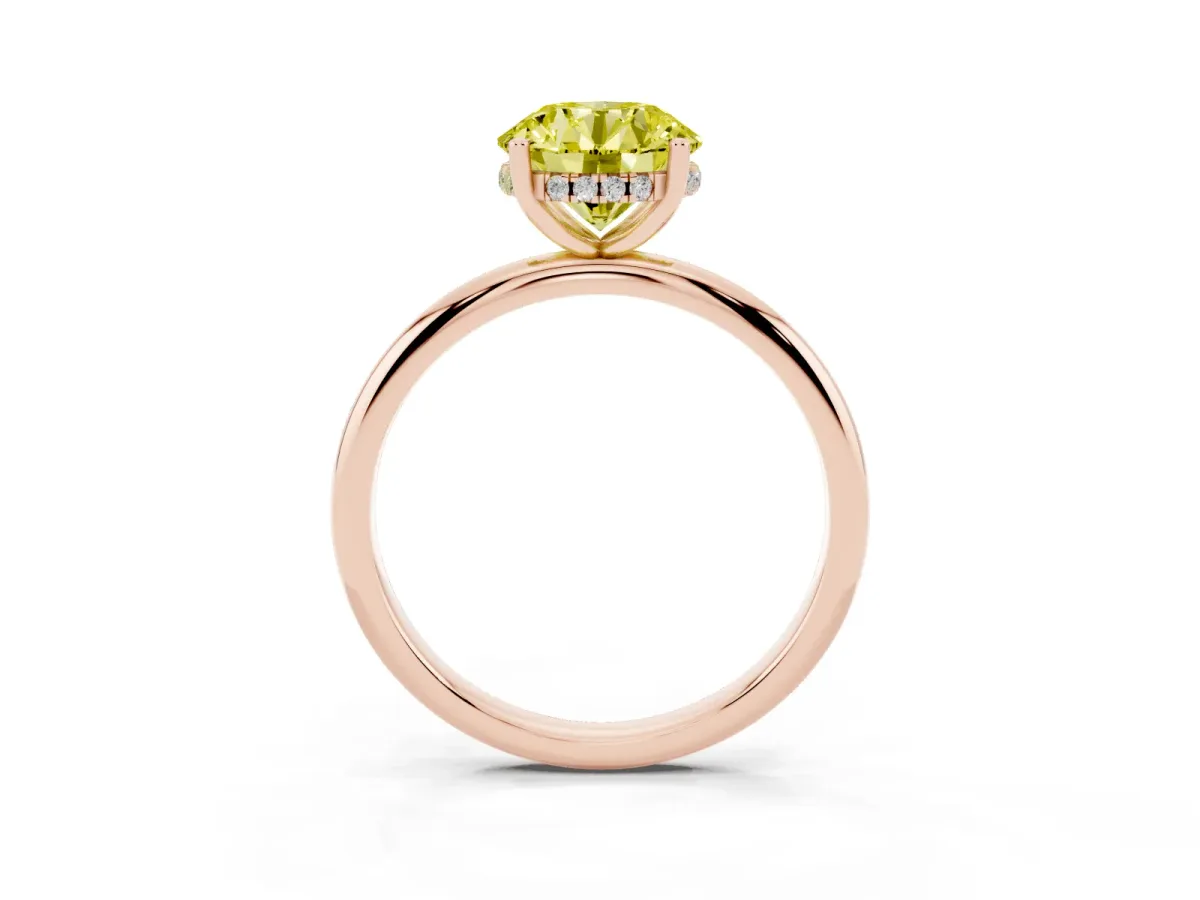 Fancy Yellow Round Cut Cut Solitaire Engagement Ring with Four-Prong Setting and Classic Band Rose gold