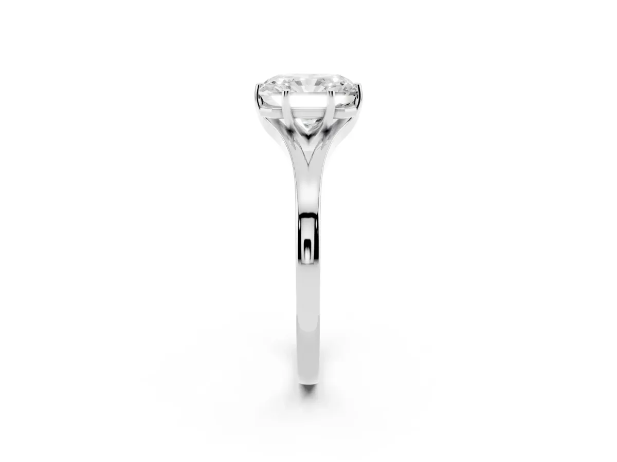 Radiant Cut Solitaire Diamond Ring with Six-Prong Setting and Tapered Band Platinum