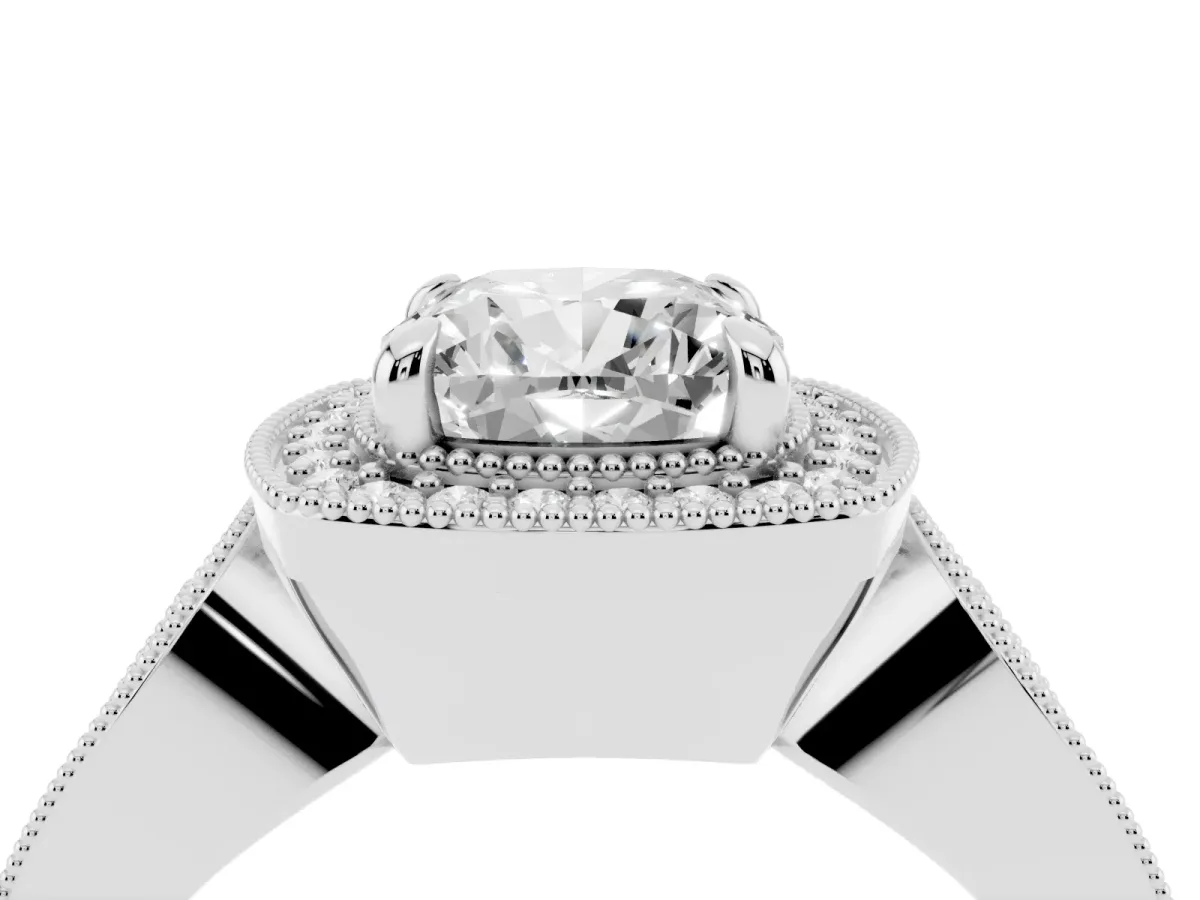 Cushion Cut Halo Split Shank Milgrain Diamond Ring Platinum