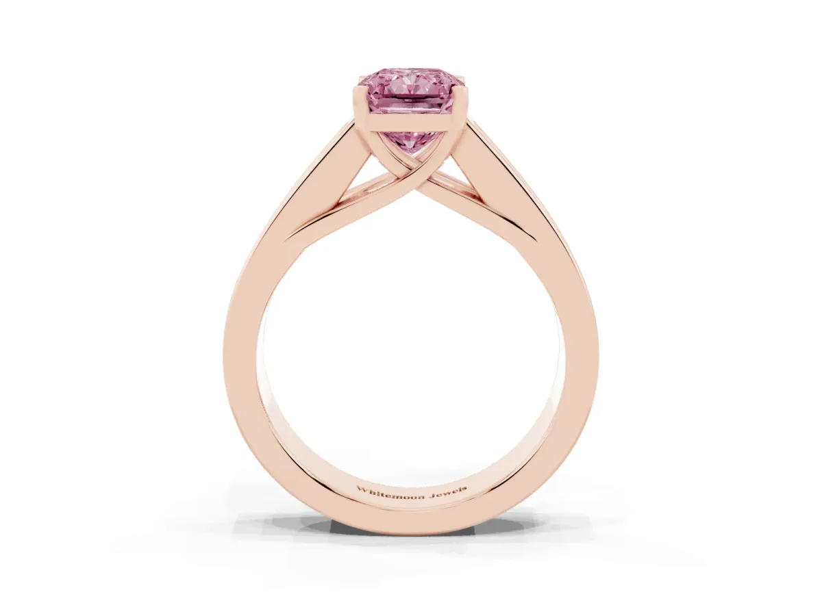 Fancy Pink Radiant Cut Cut Channel Set Solitaire Ring with Four-Prong Setting Rose gold