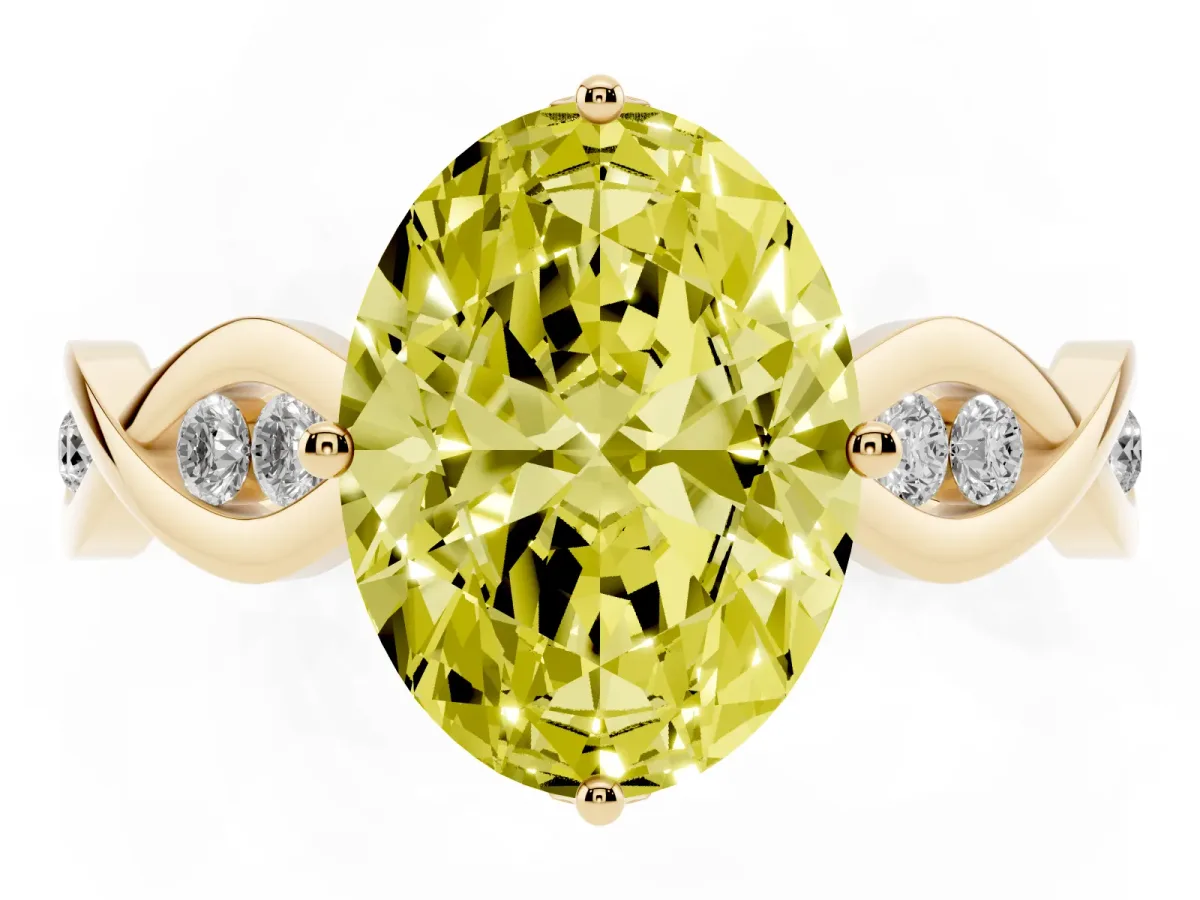 Fancy Yellow Oval Cut Solitaire Twist Band with Leaf Prong Setting Yellow gold