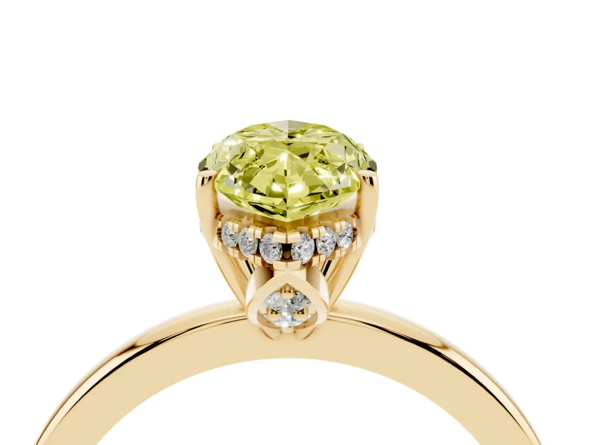 Fancy Yellow Marquise Cut Solitaire Diamond Ring with Prong Setting and Plain Band Yellow gold