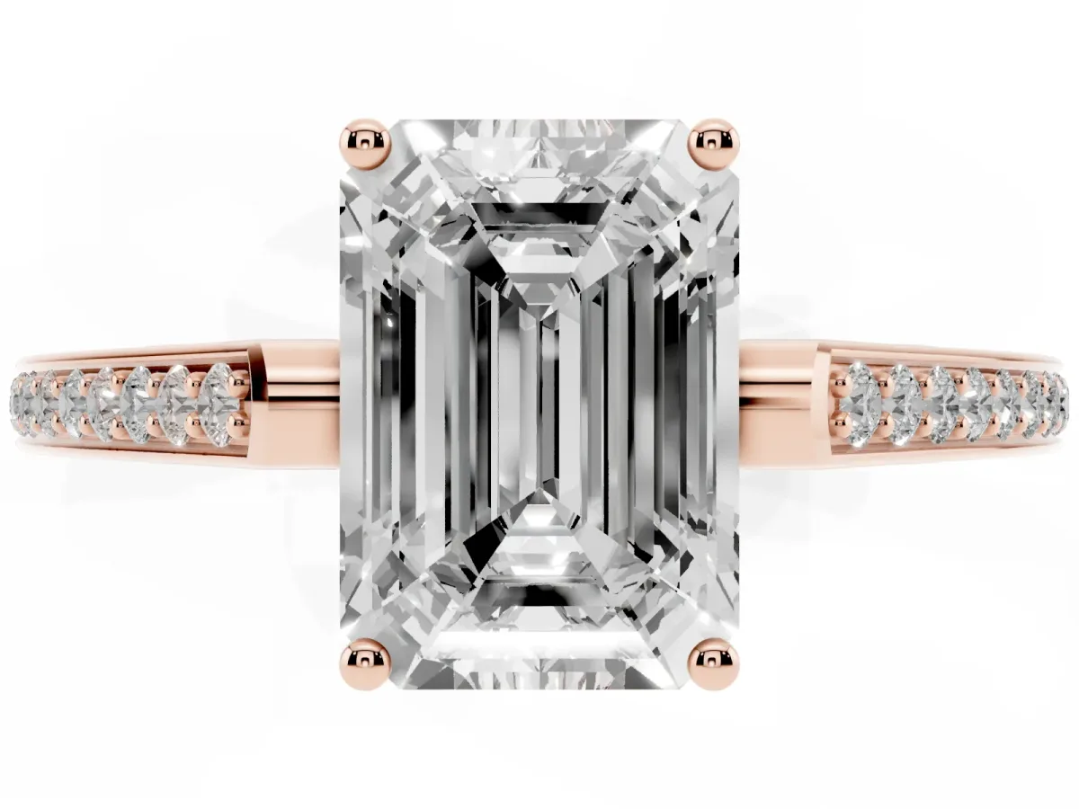 Emerald Cut Cut Cathedral Pave Diamond Engagement Ring with Six-Prong Setting Rose gold