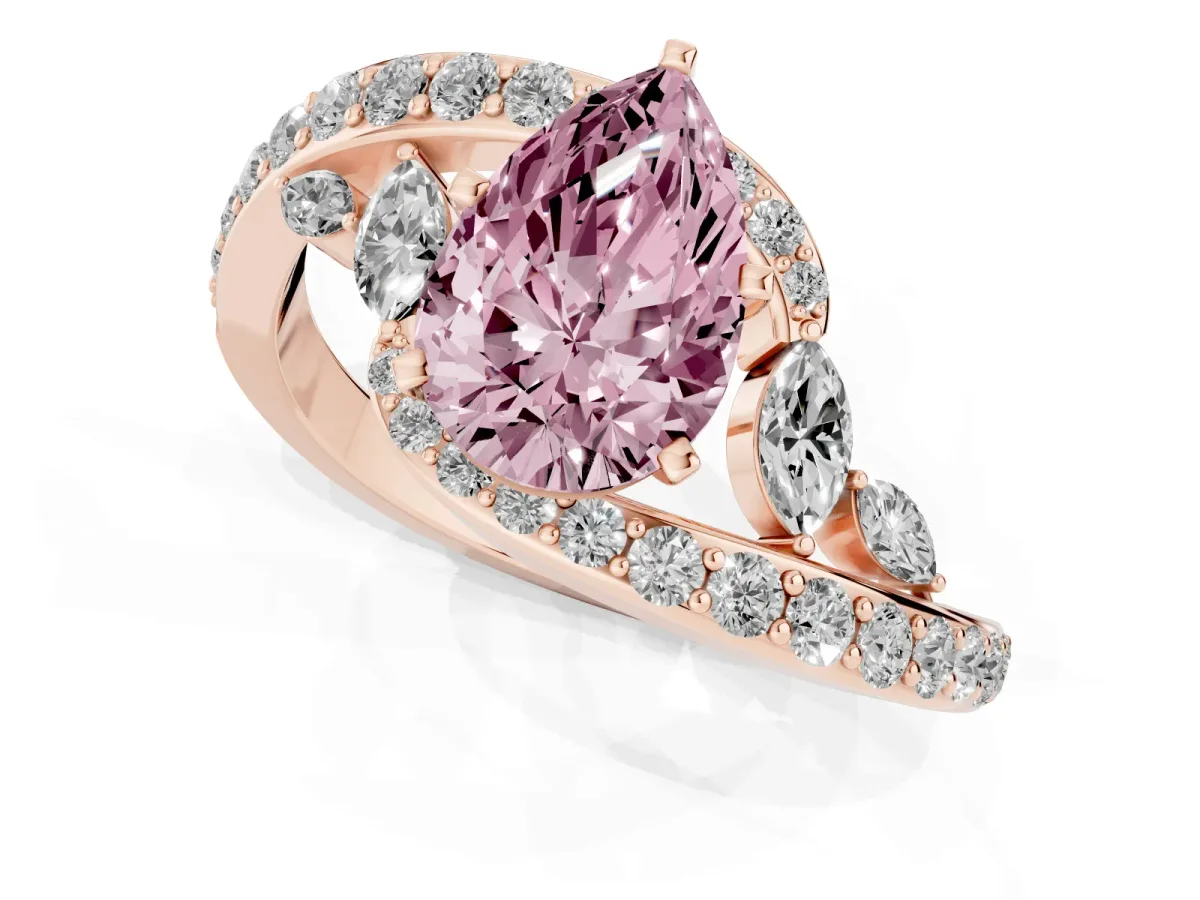 Fancy Pink Pear Cut Solitaire with Pavé Twist Band and Four-Prong Setting Rose gold