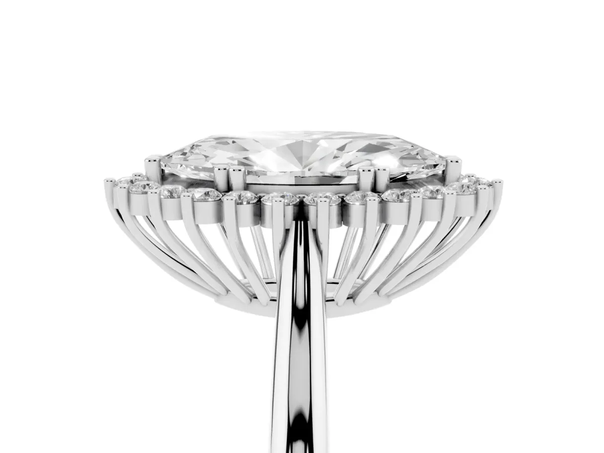 Marquise Cut Cut Diamond Halo Ring with Solitaire Band and Prong Setting Platinum