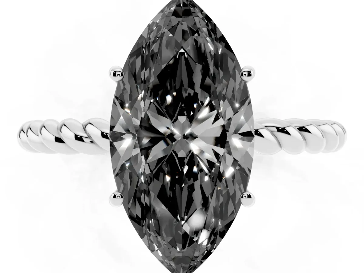 Fancy Black Marquise Cut Solitaire Twisted Band 4-Prong Ring Silver