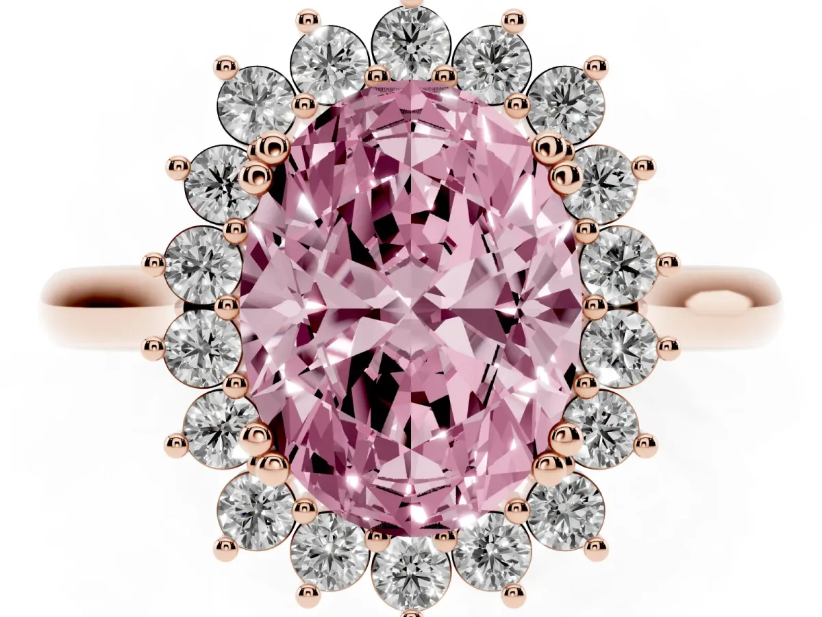 Fancy Pink Oval Cut Cut Diamond Halo Ring with Solitaire Band and Prong Setting Rose gold