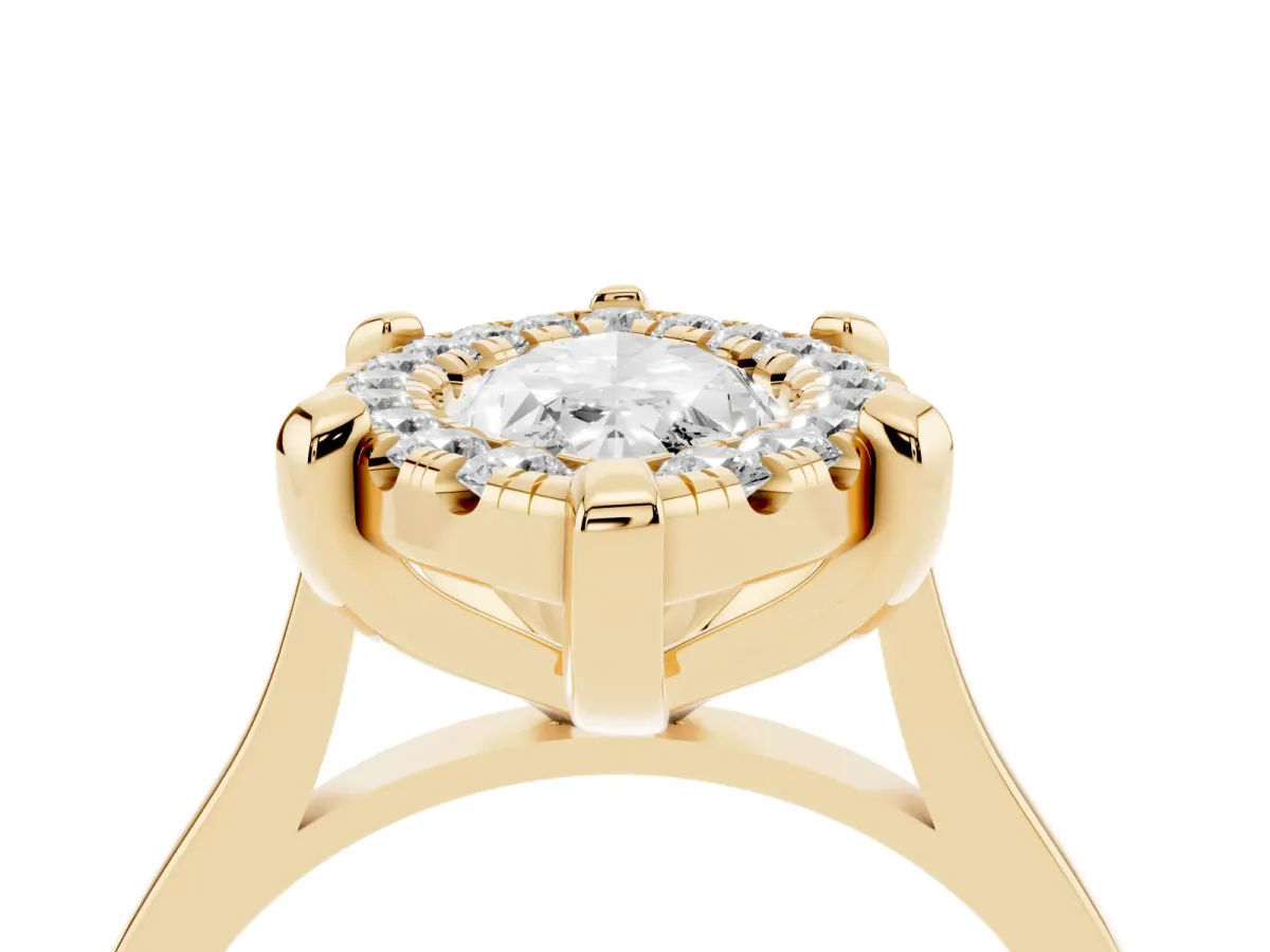 Marquise Cut Diamond Cluster Halo Solitaire with Four-Prong Setting Yellow gold