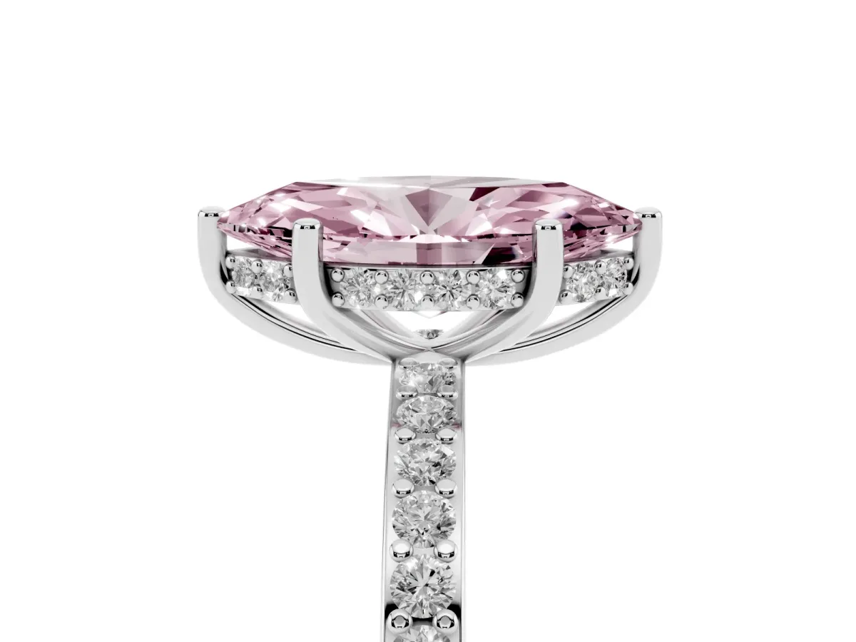 Fancy Pink Marquise Cut Cut Diamond Pavé Band Ring with Four-Prong Setting Silver