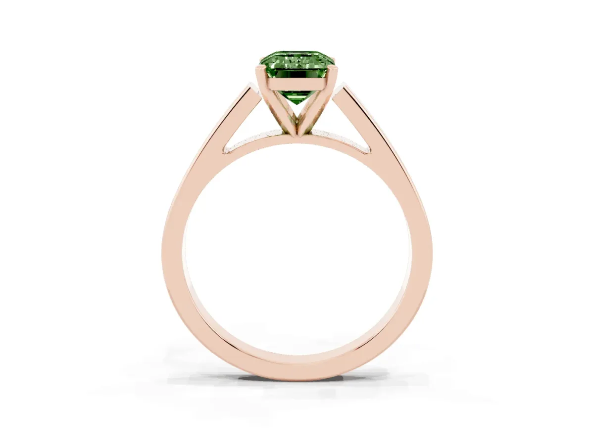 Fancy Green Emerald Cut Solitaire Engagement Ring with Four-Prong Setting and Tapered Band Rose gold