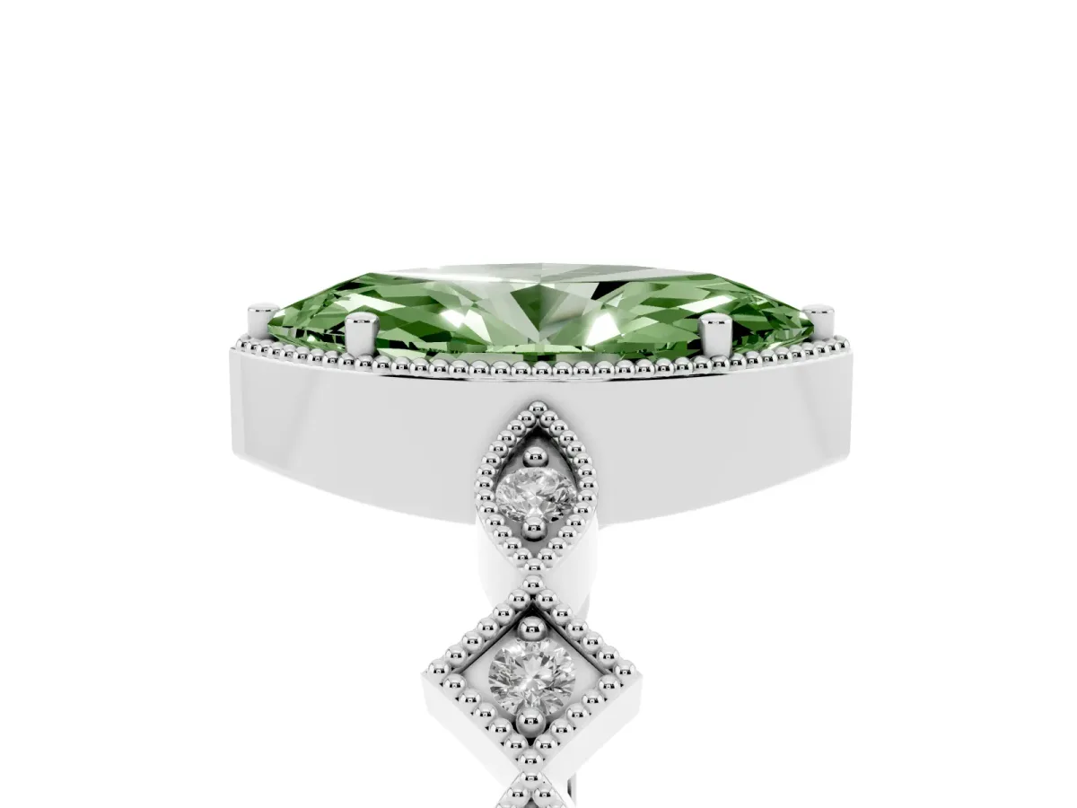 Fancy Green Marquise Cut Milgrain Marquise Diamond Twist Band Ring Silver