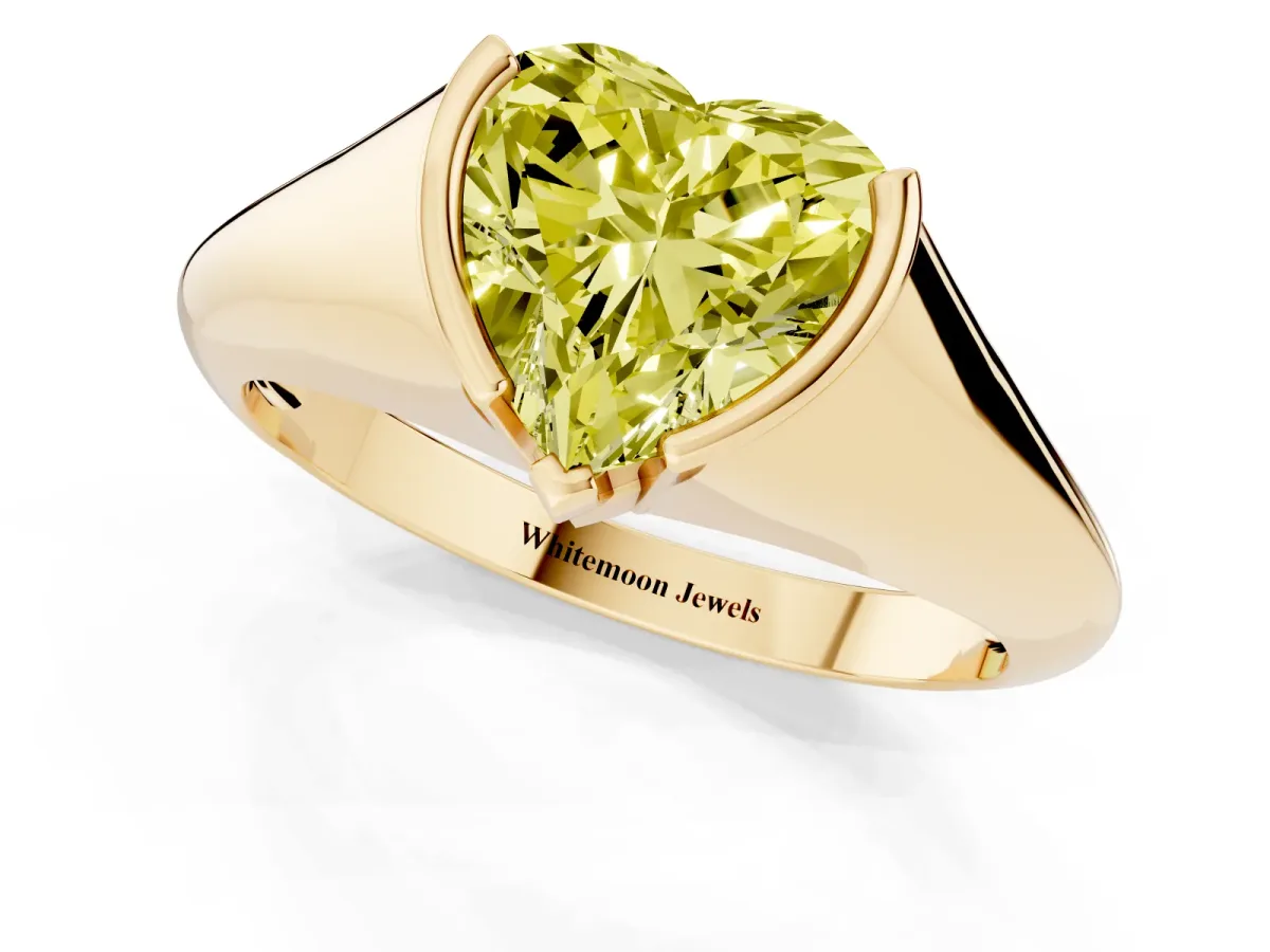 Fancy Yellow Heart Cut Solitaire Tension Set Diamond Ring Yellow gold