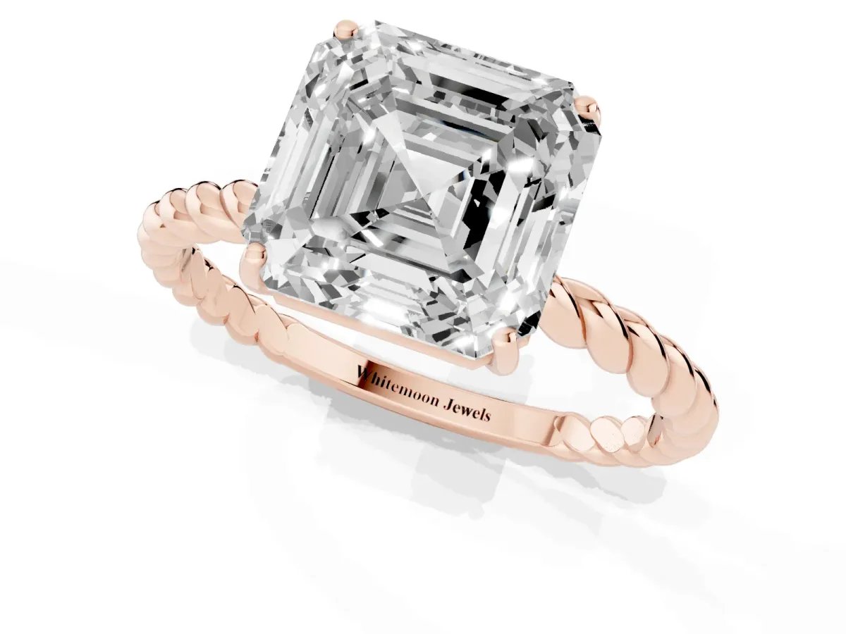 Asscher Cut Solitaire Twisted Band 4-Prong Ring Rose gold