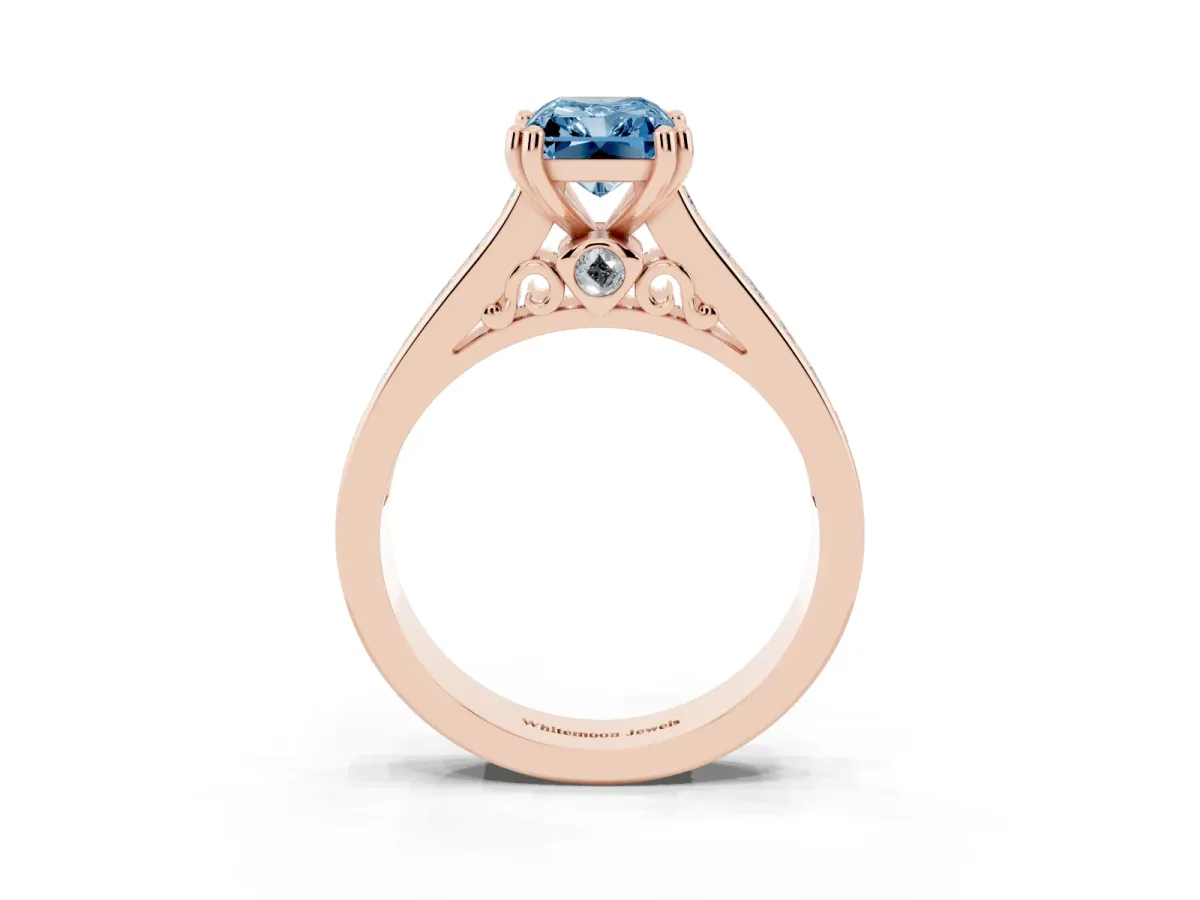 Fancy Blue Radiant Cut Cut Channel Set Solitaire Engagement Ring with Prong Setting Rose gold