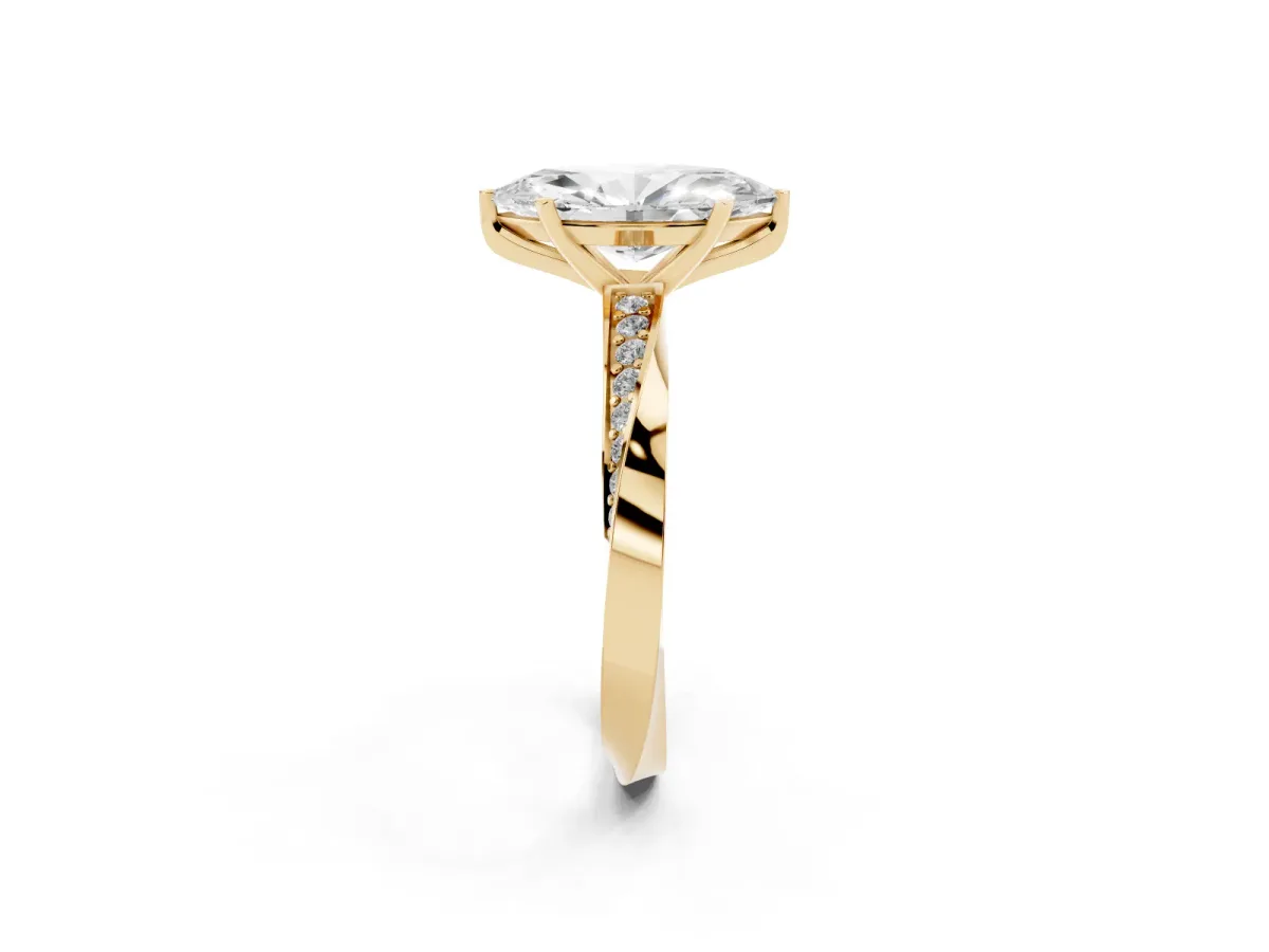 Marquise Cut Diamond Engagement Ring with Side Stone Accents and Four-Prong Setting Yellow gold