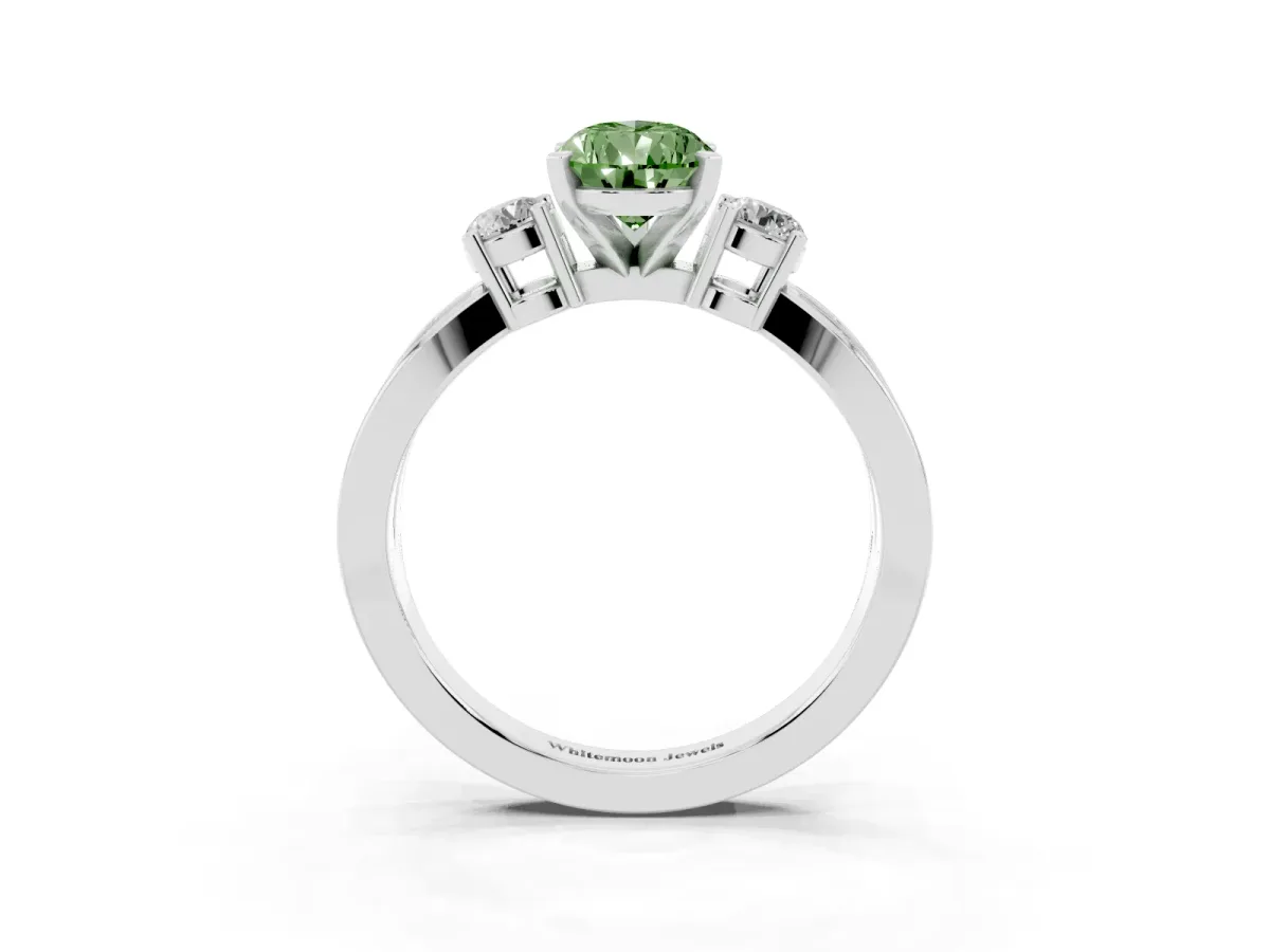 Fancy Green Three-Stone Pear Cut Cut Diamond Twist Band with Prong Setting Platinum
