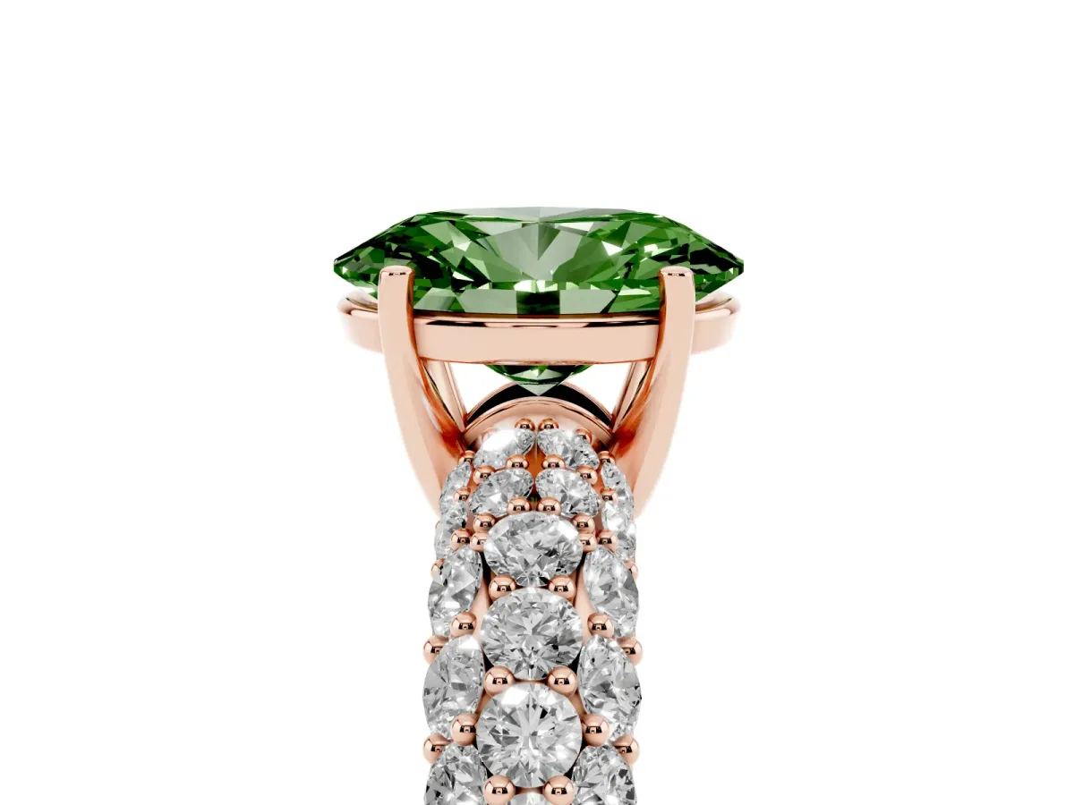 Fancy Green Oval Cut Diamond Pavé Band Solitaire Ring with Four-Prong Setting Rose gold
