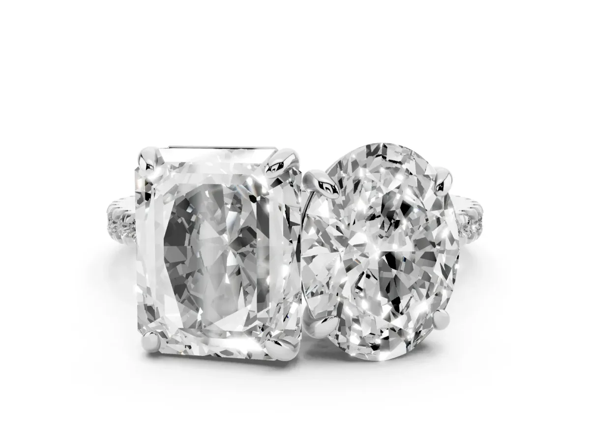 Oval and Radiant Toi Moi Ring with Prong Setting and Pave Band Silver