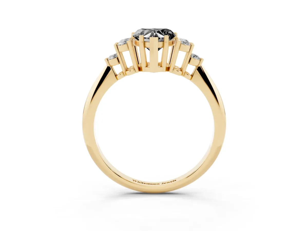 Fancy Black Heart Cut Cut Diamond Cluster Ring with Solitaire Band and Four-Prong Setting Yellow gold