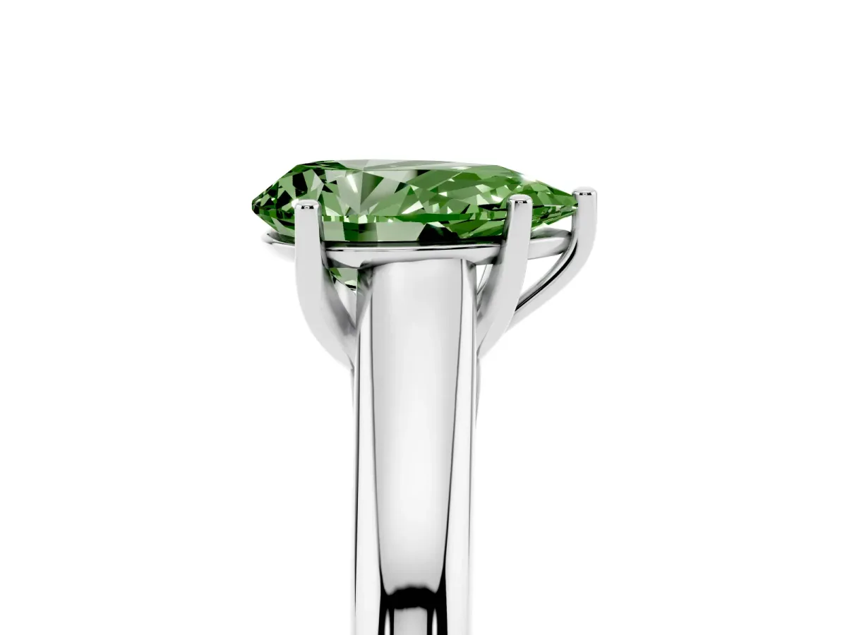 Fancy Green Pear Cut Solitaire Engagement Ring with Tapered Band and Four-Prong Setting Platinum