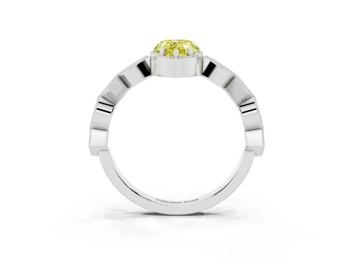 Fancy Yellow Pear Cut Milgrain Marquise Diamond Twist Band Ring Silver