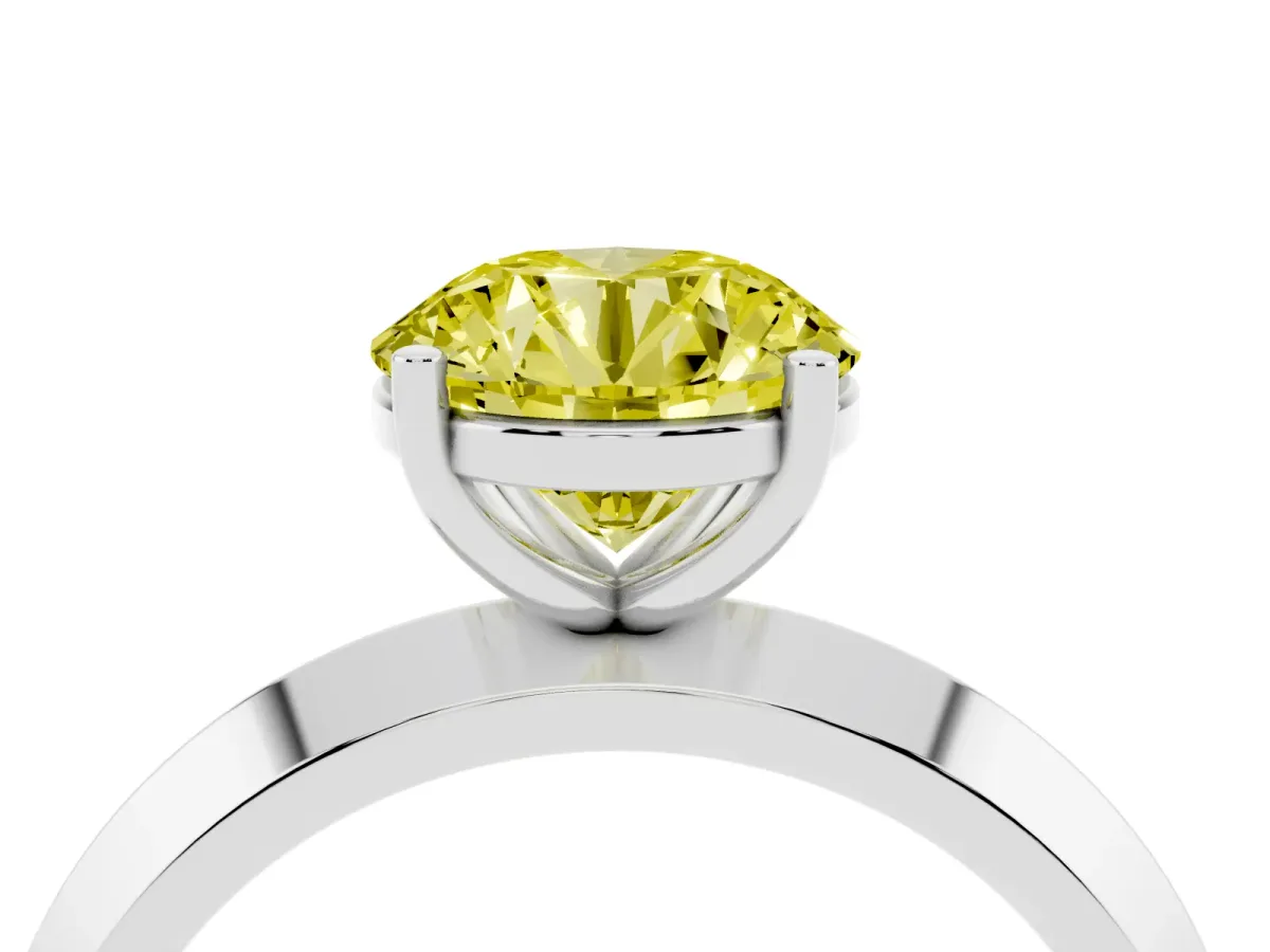 Fancy Yellow Round Cut Cut Solitaire Engagement Ring with Flat Band and Four-Prong Setting Silver