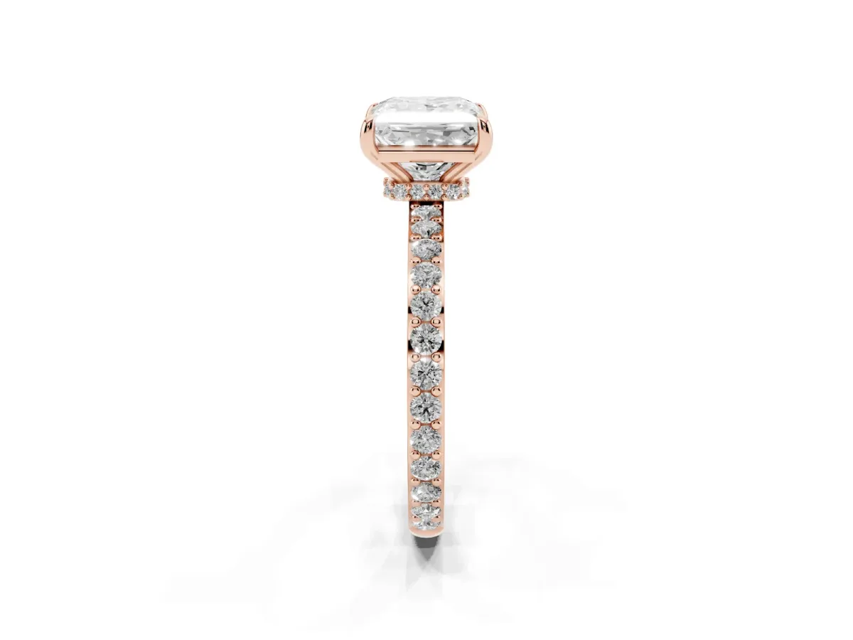 Princess Cut Diamond Solitaire Engagement Ring with Pavé Band and Four-Prong Setting Rose gold