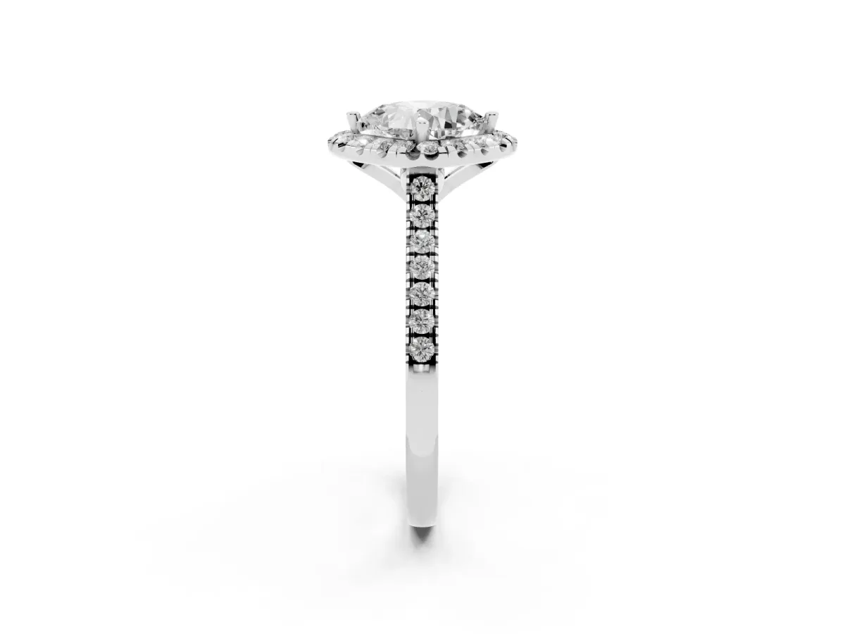 Cushion Cut Diamond Cushion Halo Ring with Pavé Band Silver