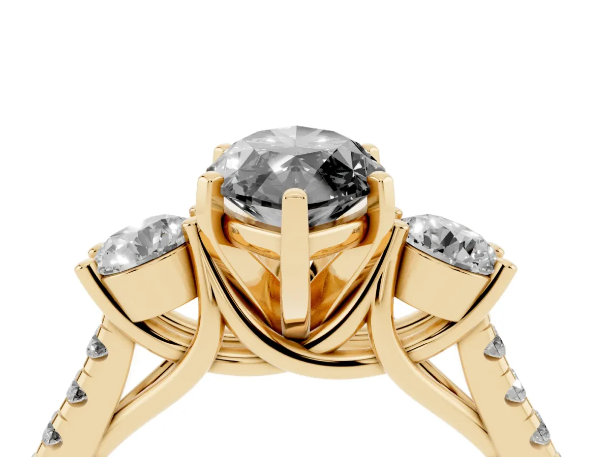Fancy Black Three-Stone Marquise Cut Diamond Pavé Band with Four-Prong Setting Yellow gold