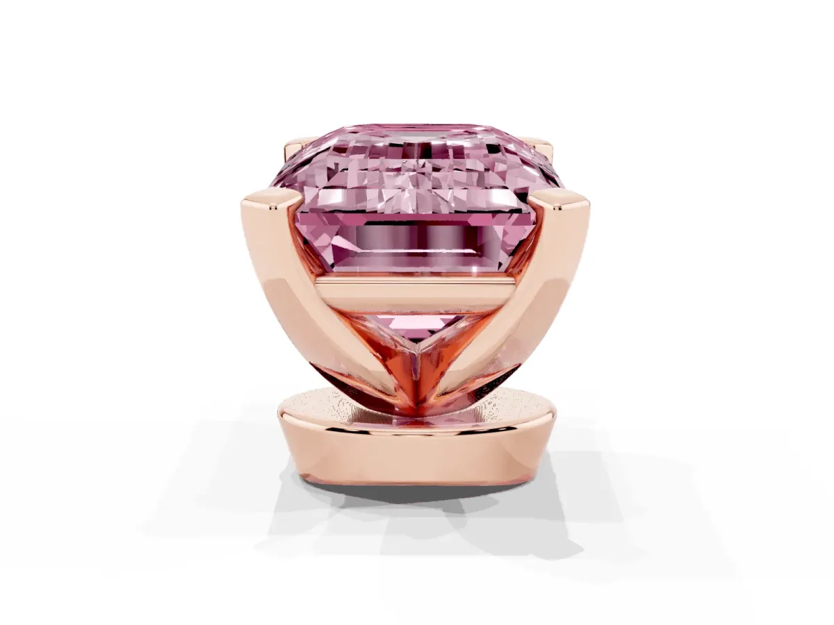Fancy Pink Emerald Cut Diamond Solitaire Ring with Prong Setting and Classic Band Rose gold