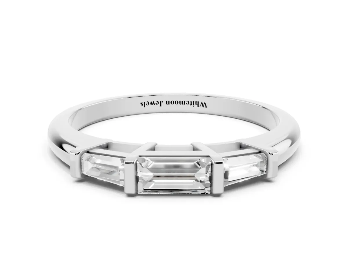 Three-Stone Baguette Cut Channel Set Diamond Band Platinum