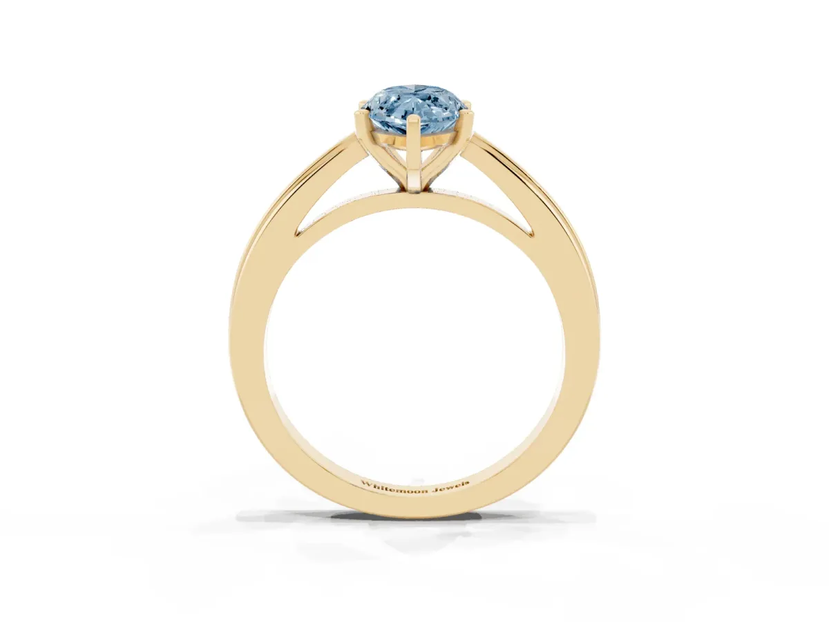 Fancy Blue Marquise Cut Solitaire Diamond Ring with Four-Prong Setting and Classic Band Yellow gold