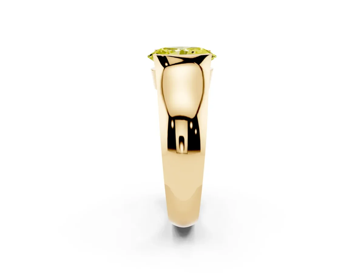Fancy Yellow Oval Cut Solitaire Bezel Set Diamond Ring with Wide Band Yellow gold