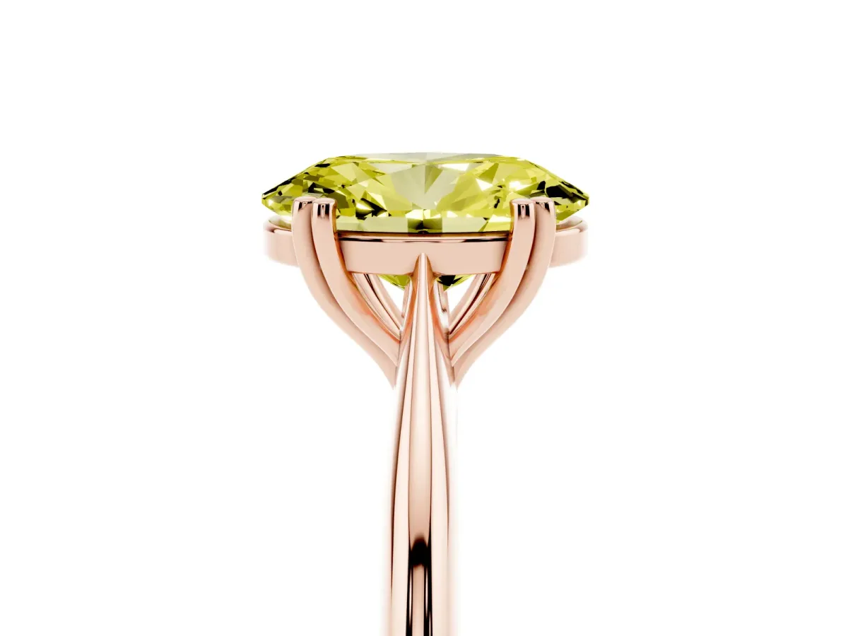 Fancy Yellow Oval Cut Solitaire Diamond Ring with Six-Prong Setting and Classic Band Rose gold