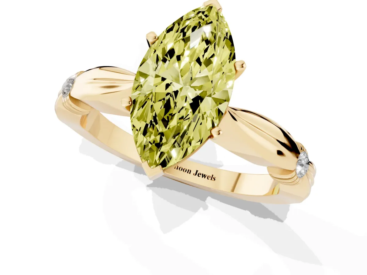 Fancy Yellow Marquise Cut Solitaire Diamond Twisted Band with Four-Prong Setting Yellow gold