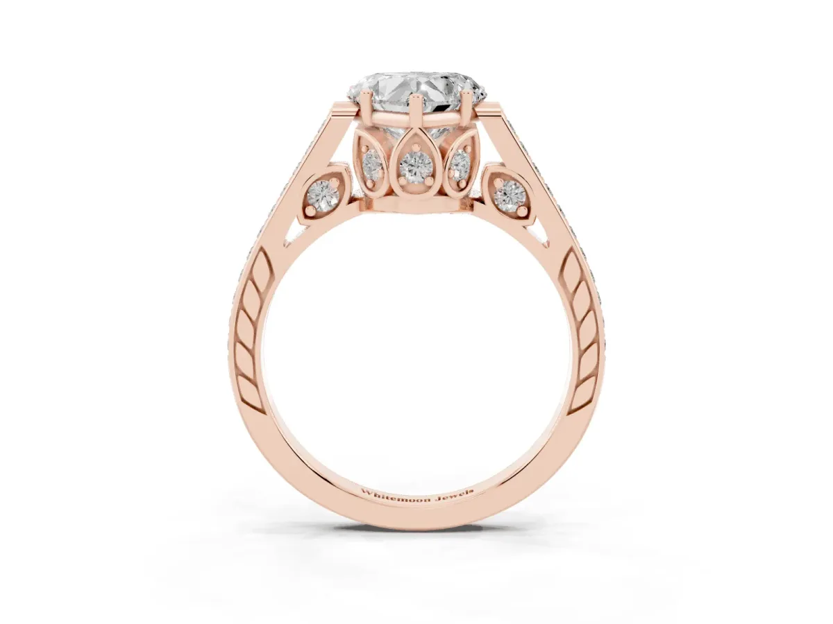 Heart Cut Cut Cathedral Pave Diamond Engagement Ring with Six-Prong Setting Rose gold