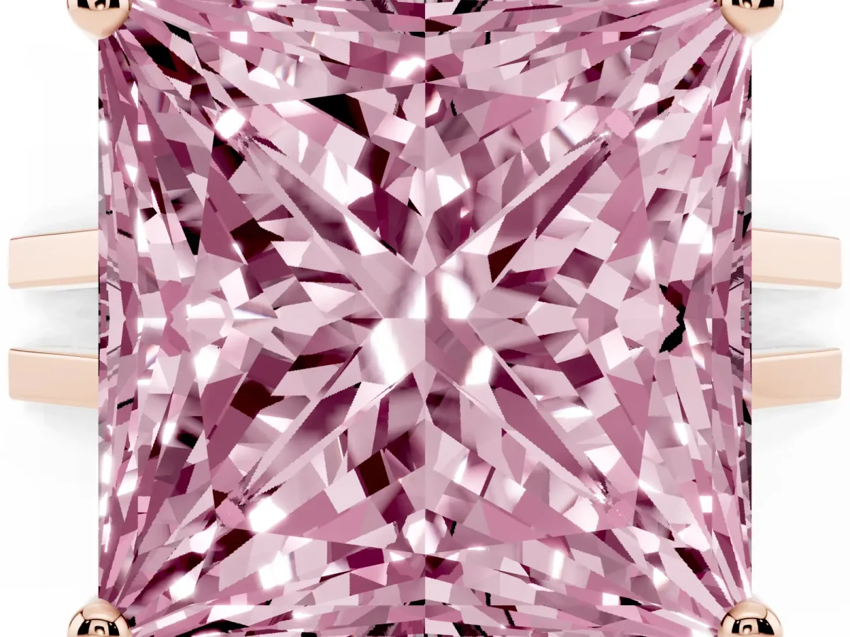 Fancy Pink Princess Cut Cut Diamond Solitaire Engagement Ring with Tapered Plain Band and Four-Prong Setting Rose gold