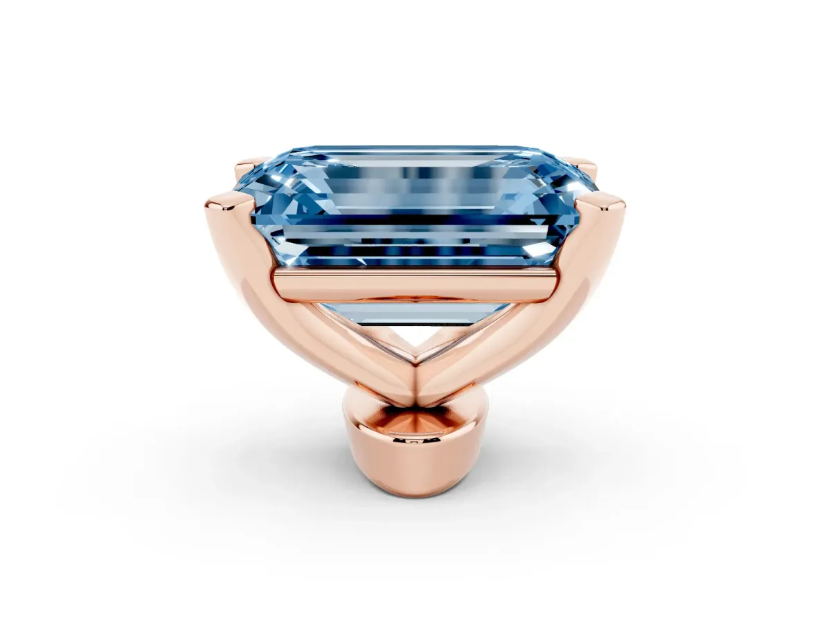 Fancy Blue Emerald Cut Diamond Solitaire Ring with Prong Setting and Classic Band Rose gold