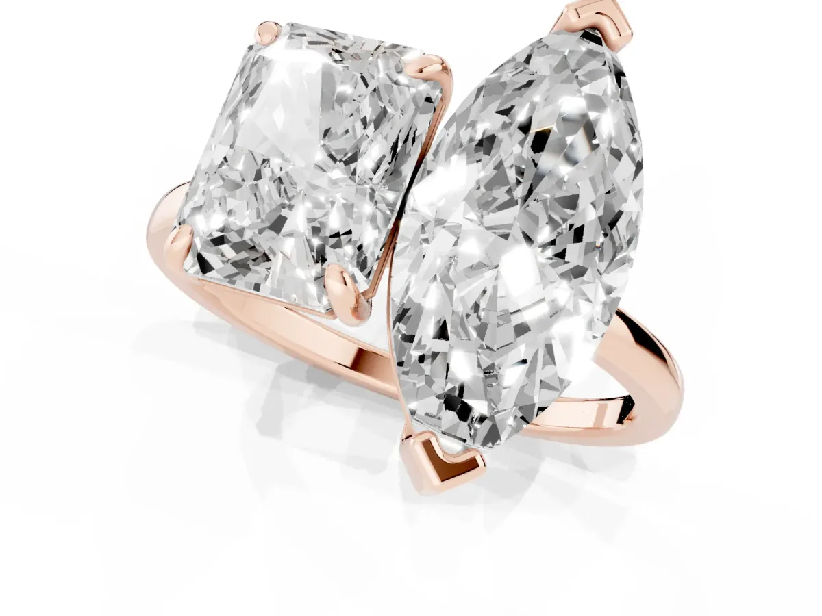 Radiant and Marquise Toi Moi Ring with Prong Setting and Plain Band Rose gold