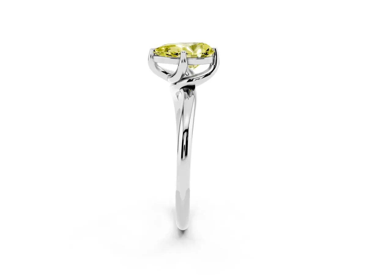 Fancy Yellow Pear Cut Diamond Solitaire Engagement Ring with Four-Prong Setting and Classic Band Silver