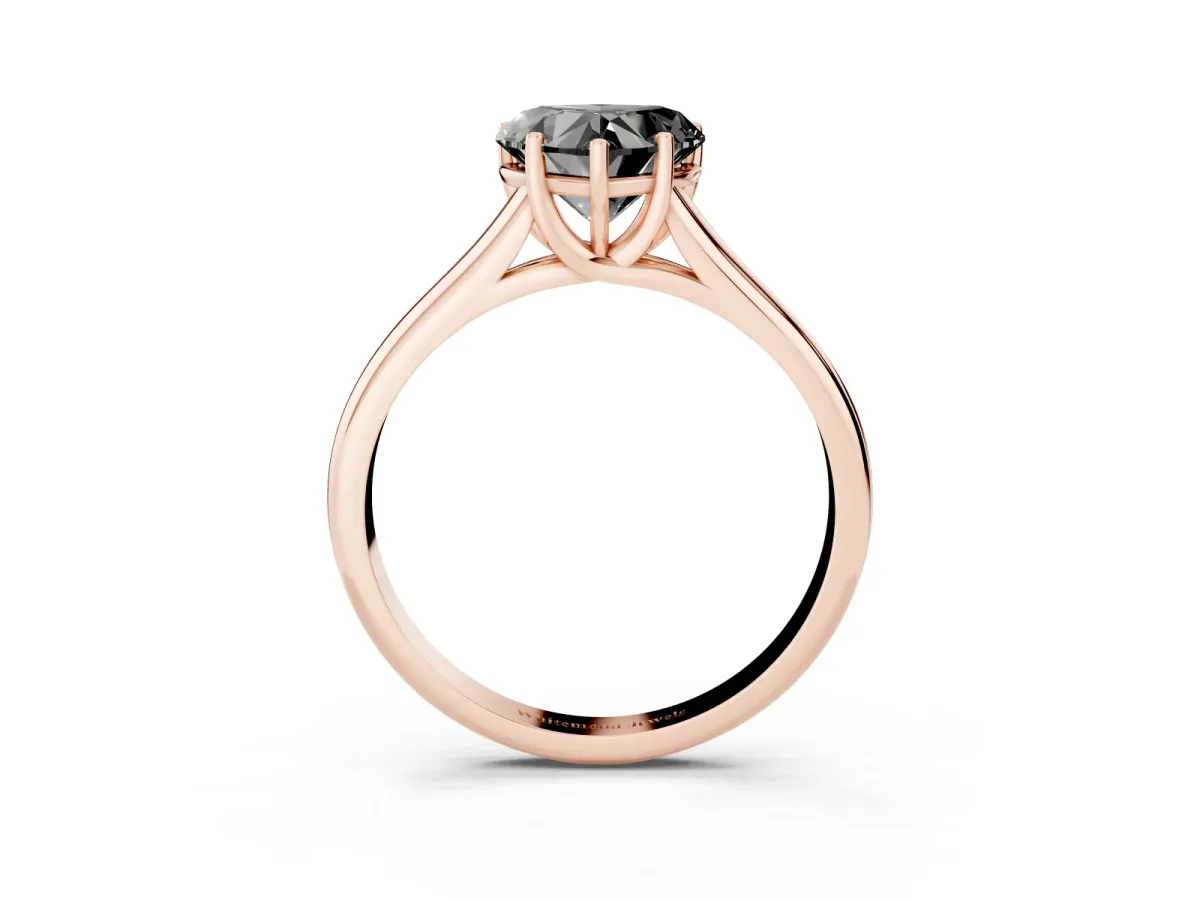 Fancy Black Heart Cut Cut Diamond Solitaire Engagement Ring with Tapered Plain Band and Four-Prong Setting Rose gold