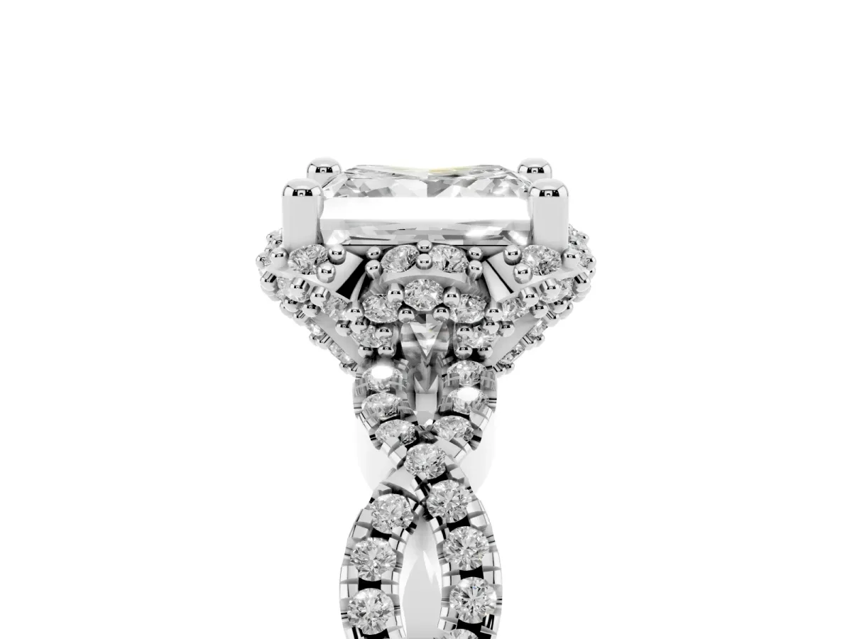 Princess Cut Halo Twist Band Solitaire Ring with Six-Prong Setting Silver
