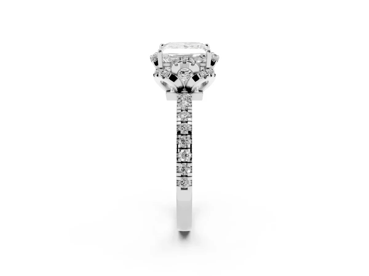 Princess Cut Diamond Halo Pave Band with Four-Prong Setting Silver