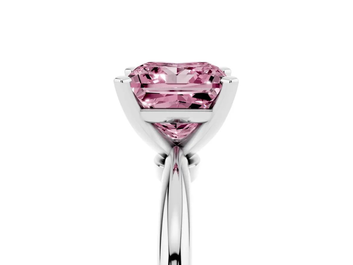 Fancy Pink Princess Cut Diamond Solitaire Ring with Prong Setting and Classic Band Platinum