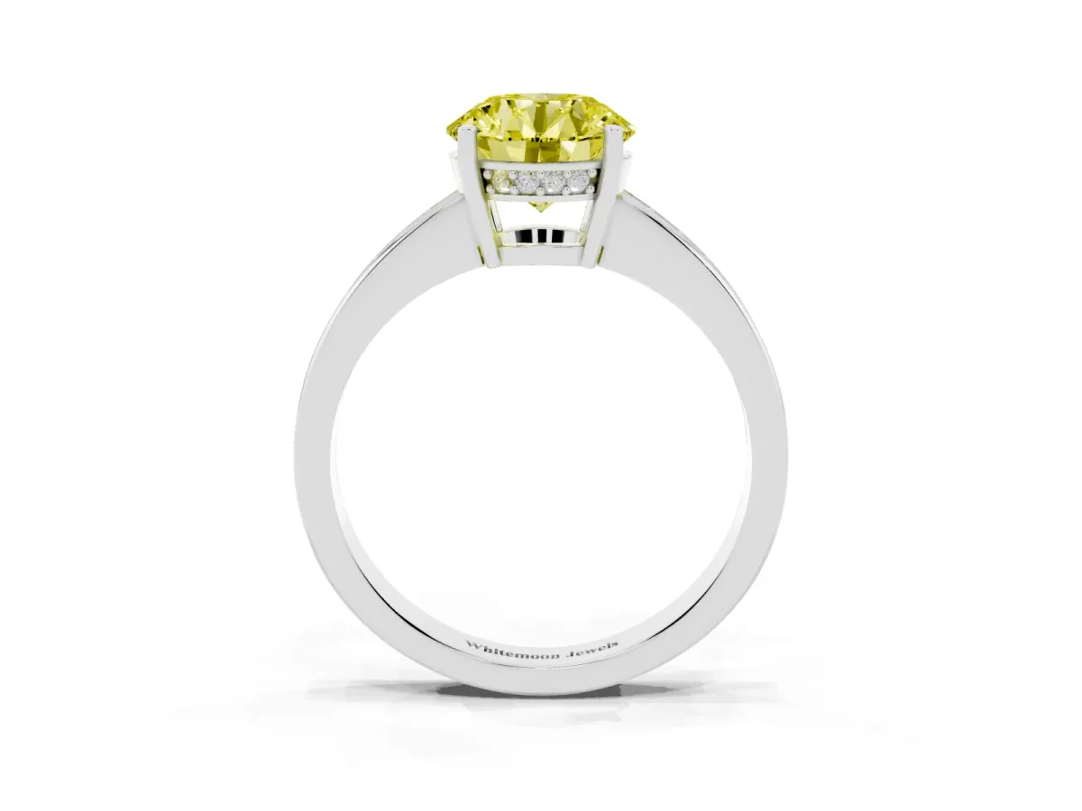 Fancy Yellow Round Cut Solitaire Pavé Band Prong Setting Ring Silver